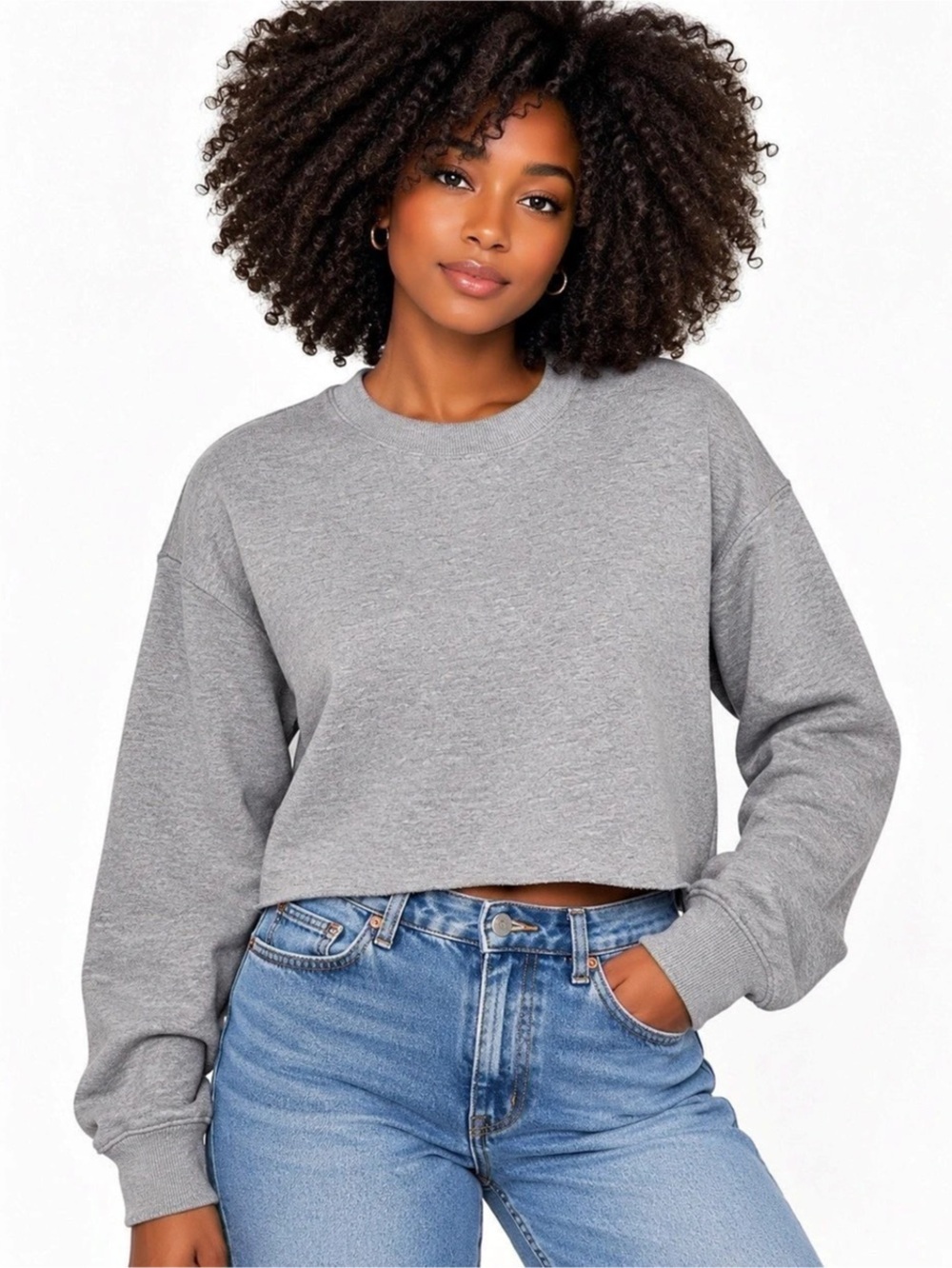 Wild Fable Women’s Gray Cropped Crewneck Sweatshirt XS Raw Hem Oversized Fit
